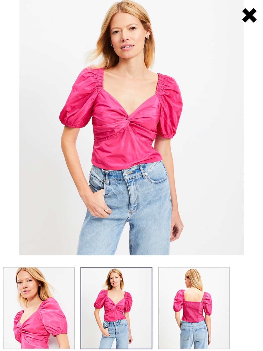 LOFT Fuchsia Twist-Front Puff Sleeve Blouse